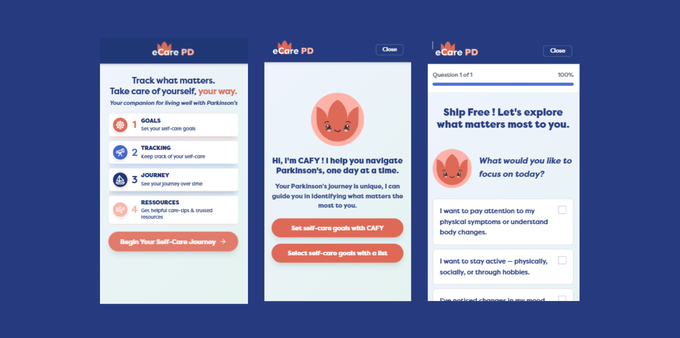 eCare-PD Prototype — A companion app for living well with Parkinson's: CAFY (Care Assistant For You)