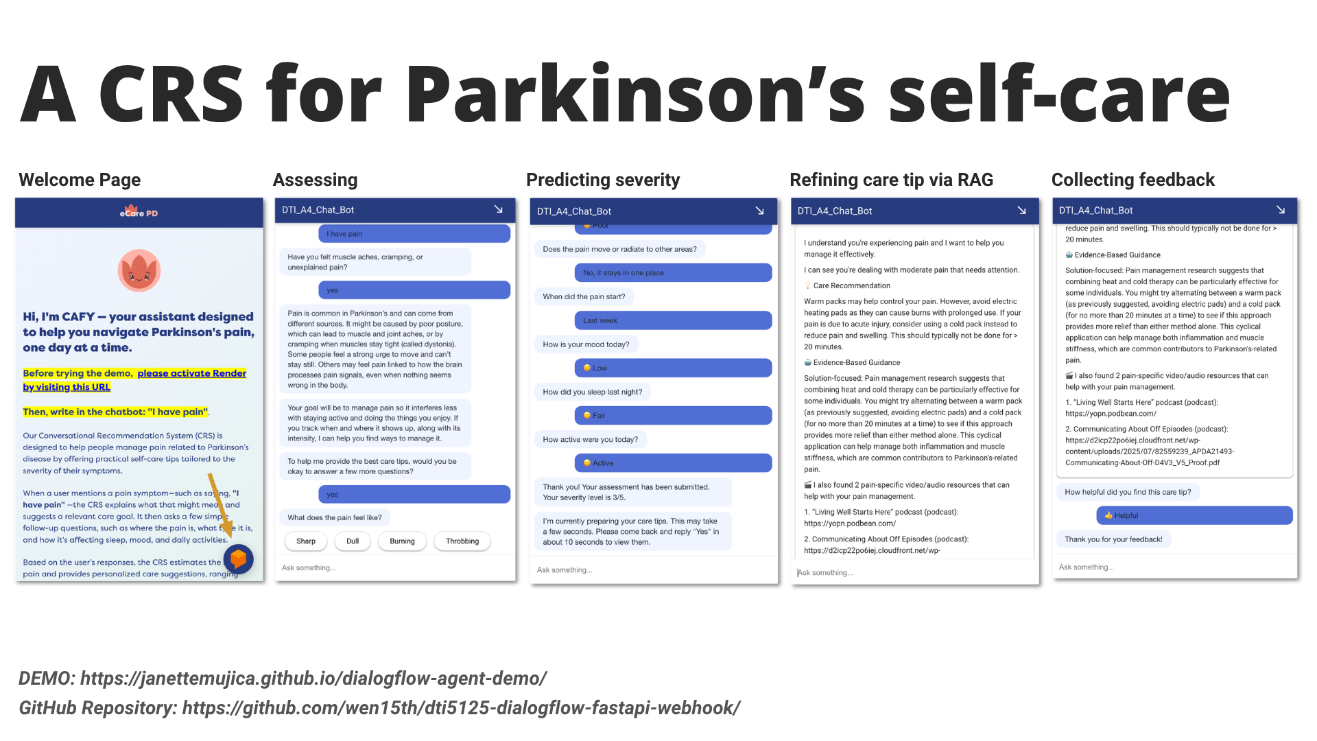 CAFY - a self-care conversational recommendation system for people living with Parkinson's